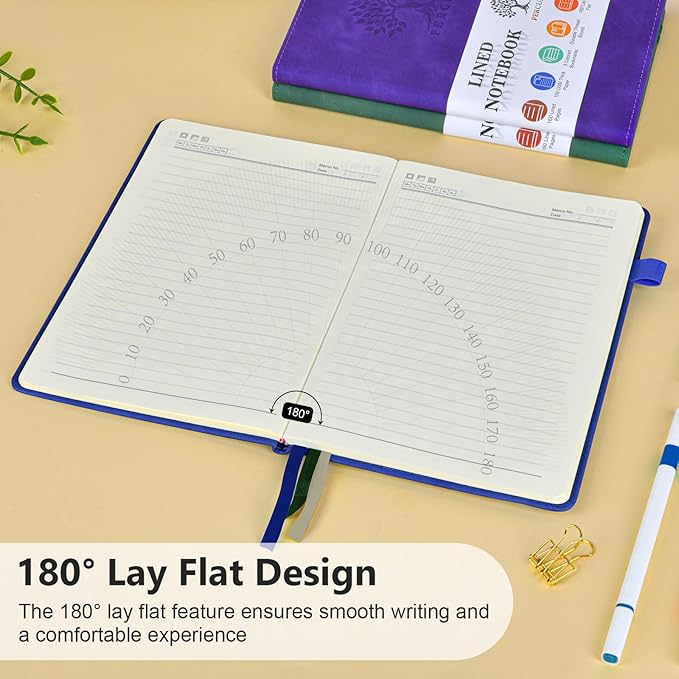 PERCUN Lined Journal Notebook for Men & Women, 160 Pages College Ruled Journal for Writing, A5 Hardcover Leather Notebooks for Work, School, Business, Travel, Daily Diary 5.9" x 8.5" - Navy