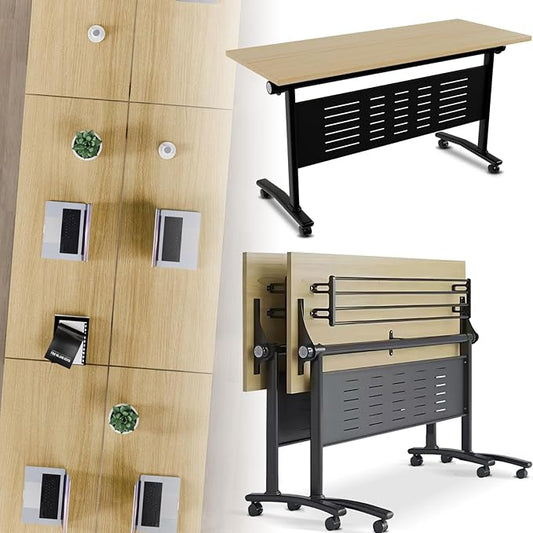 Folding Conference Room Table, Modern Conference Tables with Wheels, Large Rectangular Mobile Training Tables for Office Classroom, Foldable Modular Boardroom Seminar Table Maple (2pack L70.9in)