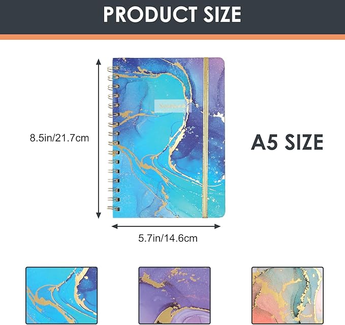 LABUK 3 Pack A5 Spiral Notebook for Women, 160Pages Hardcover Journaling Notebook with Back Pocket, Suitable for School, Office, Home