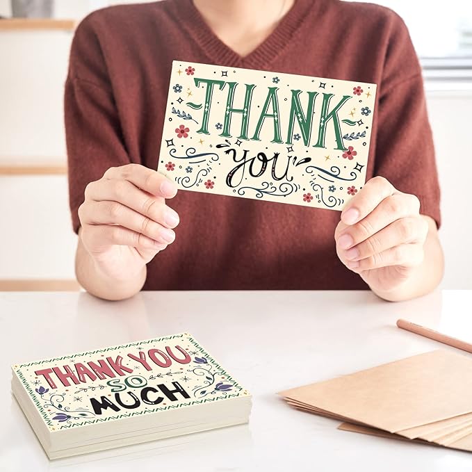 Junkin 80 Pack Thank You Postcards Thanks Blank Note Postcards Retro Appreciation Postcards Assorted Cards for Employee Teacher Adults Team Volunteers, 4 x 6 Inch