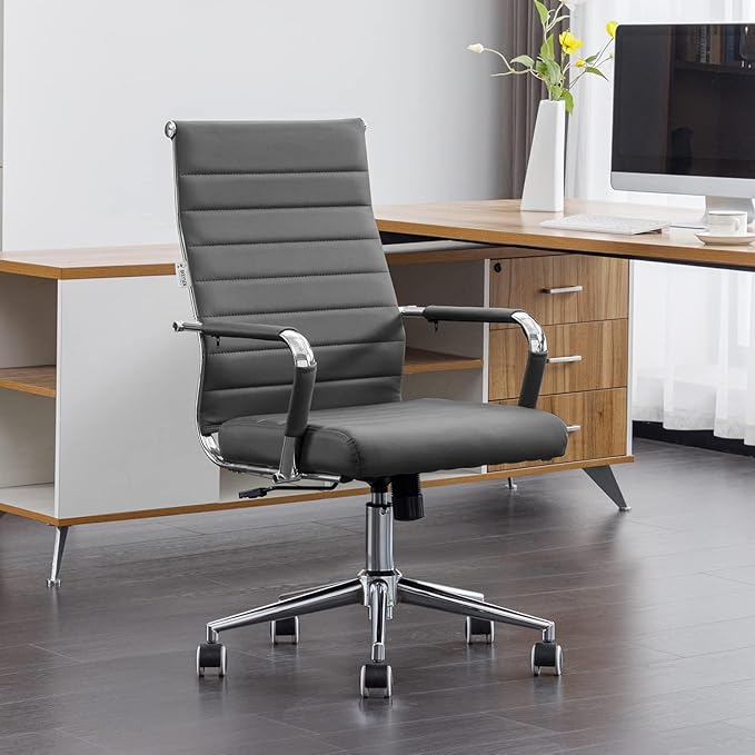 Okeysen Ergonomic Office Desk Chair, Modern PU Leather Conference Room Chairs Ribbed, High Back Executive Swivel Rolling Chair for Home, Office
