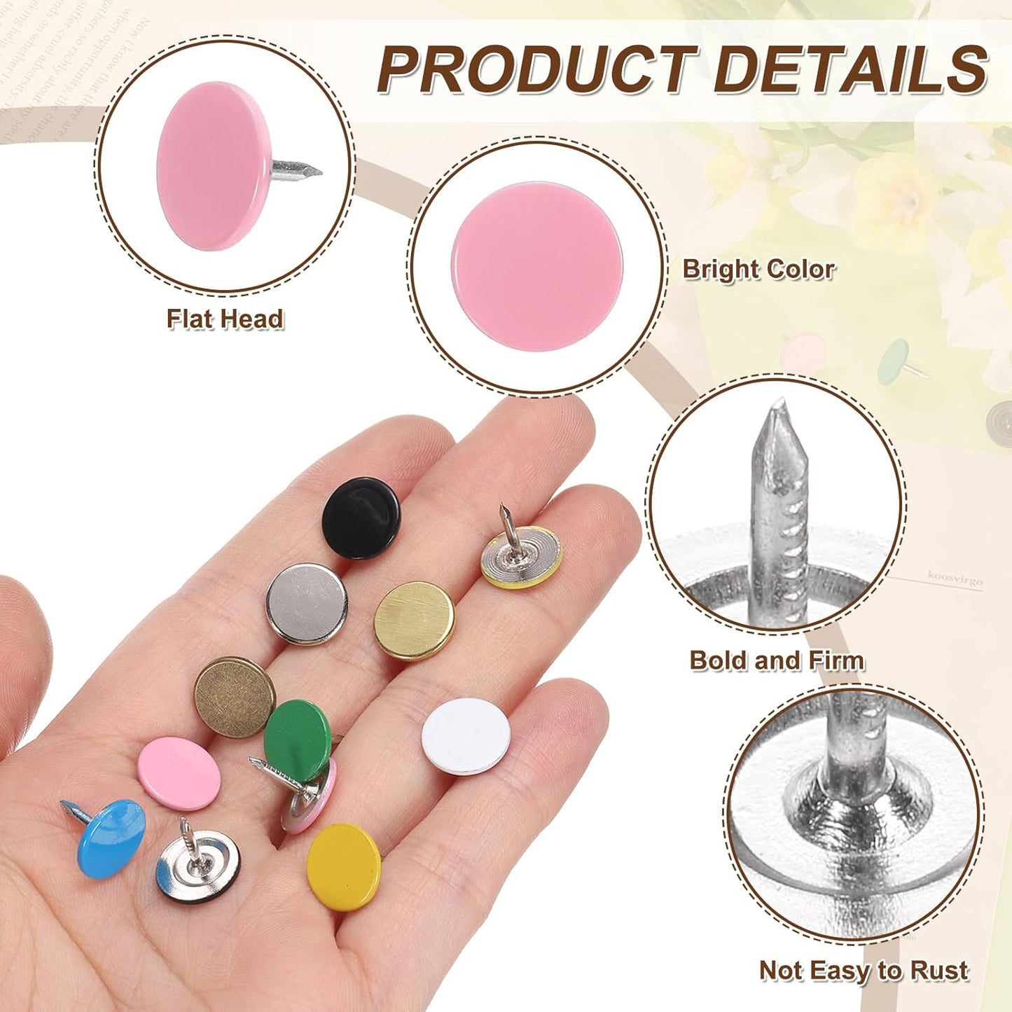 uxcell 150Pcs Upholstery Tacks, 11mmx10mm Flat Head Thumb Tack Decorative Furniture Nails Push Pins for Furniture Sofa Headboards, Pink
