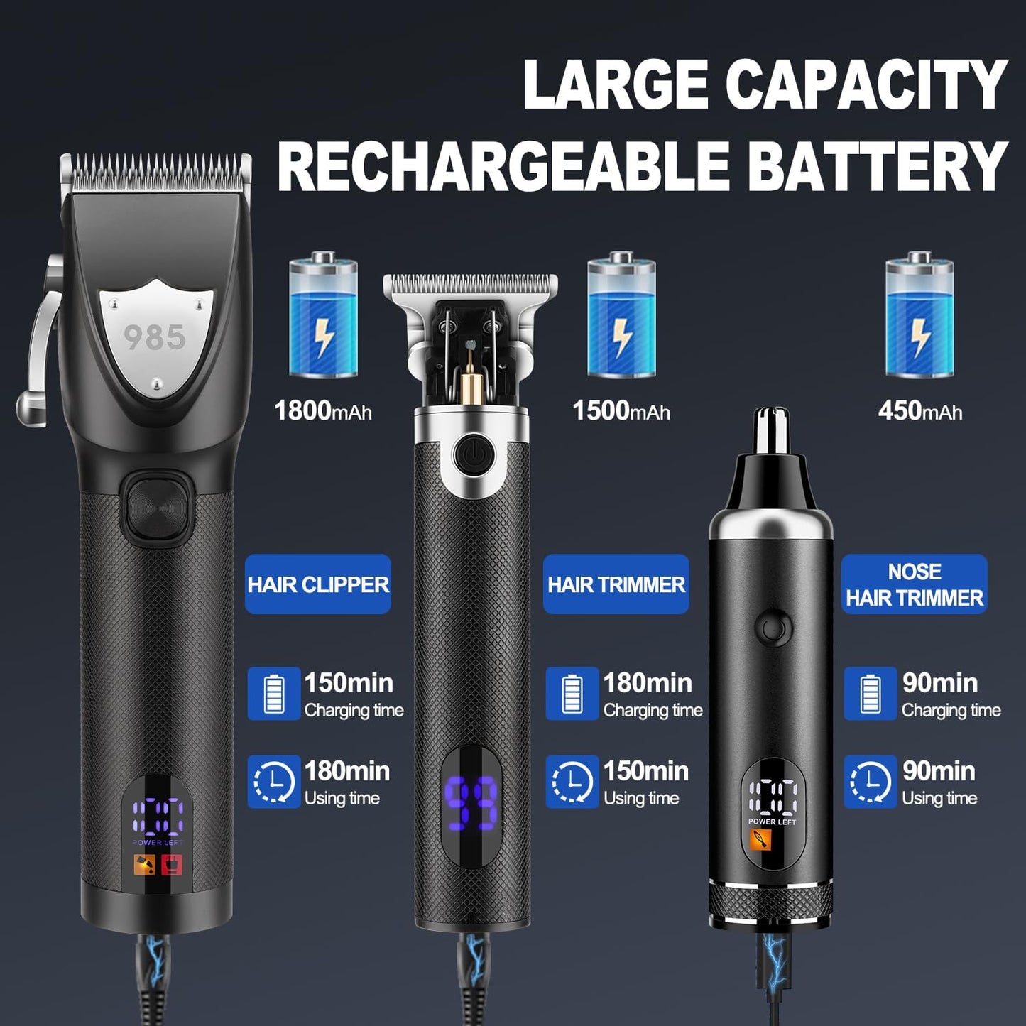 RESUXI Hair Clipper for Men T Blade Zero Gapped Nose Hair Trimmer Set, Professional Cordless Barber Clippers Hair Cutting Machine Haircut Grooming Kit,Black