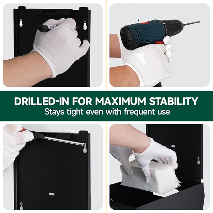 Wall Mount Paper Towel Dispenser 250-Sheet Capacity Matte Black Stainless Steel Lockable Fits Multifold/Z-Fold Towels (Folded Size ≤ 10.6" x 3.9")