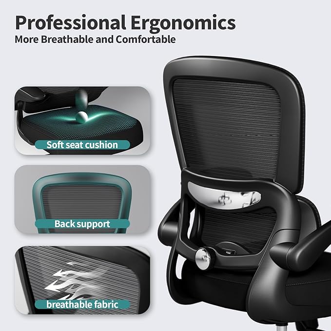 TRALT Office Chair - Ergonomic Desk Chair with Adjustable Lumbar Support, Mesh Computer Chair, Executive Chairs for Home Office Comfortable Lumbar Support (Black)