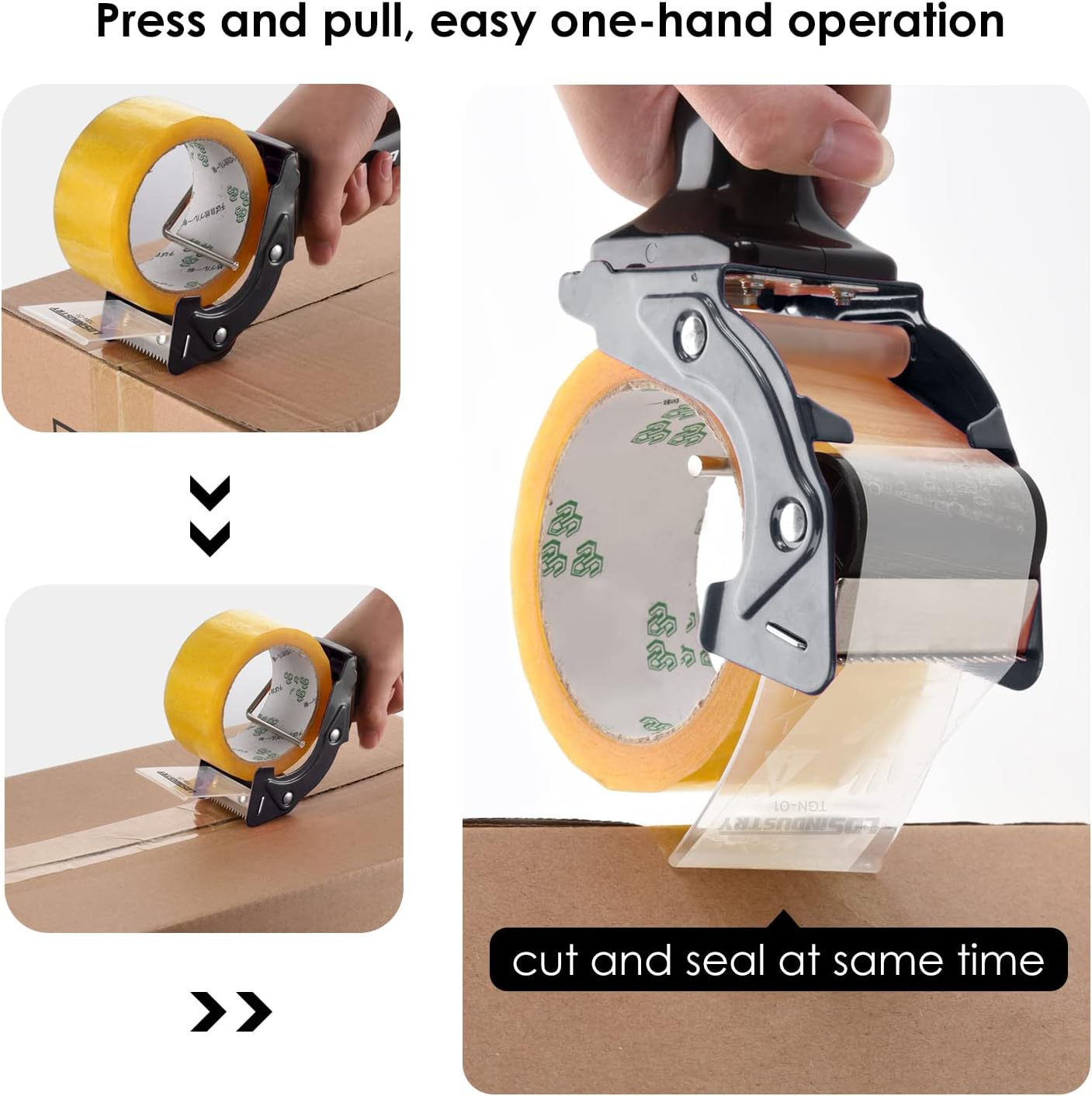 Rapid-Replace Packing Tape Dispenser Gun with Extra Blade, 2IN(50mm) Lightweight Ergonomic Industrial Handheld Heavy Duty Tape Cutter for Carton, Packaging and Box Sealing, Black