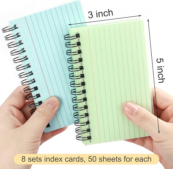 Koogel Index Cards 3 x 5 Inch, 400 Count, Ruled Lined both Side, 4 Colors with Waterproof Covers
