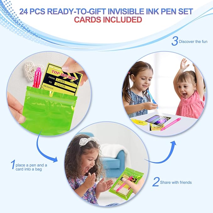 D&N Lifestyle 24 pcs UV Invisible Ink Pens with Word Search & Maze Activities Cards, Education & Party Favors, End of School Year Gift, Birthday, Halloween, Christmas, Goodie bag stuffers