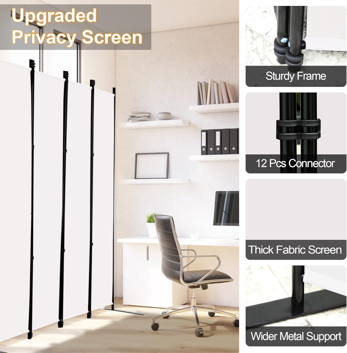 MAYOLIAH 4 Panel Room Divider Screen 6Ft Tall Foldable Privacy Dividers Indoor Wall Partition Room Separator White