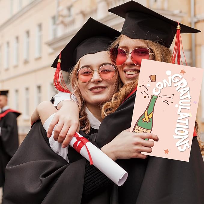 Bright & Fun Congratulations Card Gift for Women Men, Him, Her – Celebrate with Champagne Bottle & Festive Stars – Perfect for Graduations, Promotions, Weddings, and More
