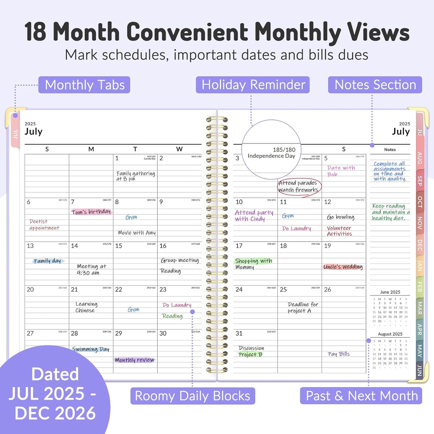 Jul 2025 - Dec 2026 Planner, Forvencer Academic Planner 2025-2026, 18 Month Daily Planner, 8.5" x 11", Weekly & Monthly Agenda Book, Hardcover Calendar Book, School Supplies for Student Teacher, Black