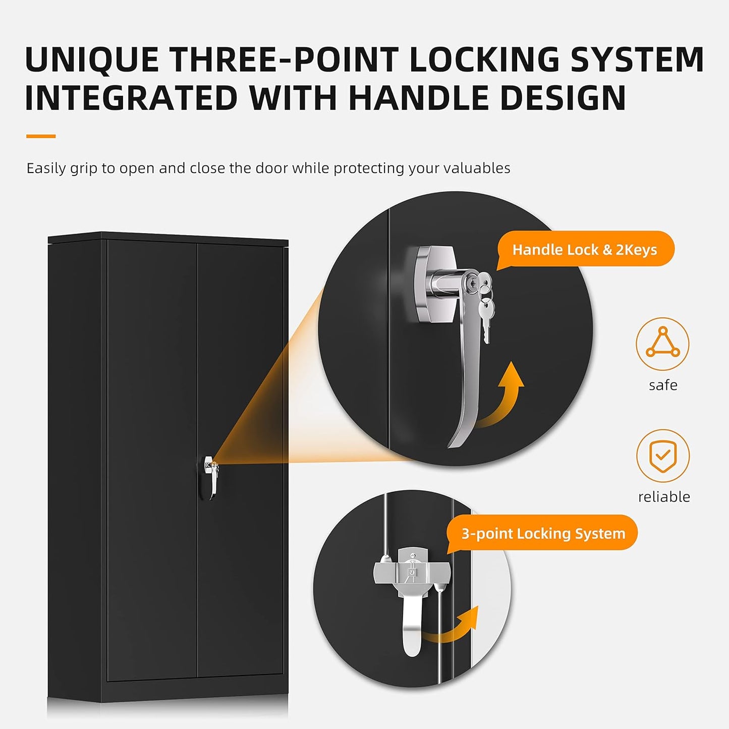 INTERGREAT Garage Storage Cabinets with Lock,72" H Metal Storage Cabinet with Doors and Adjustable Shelves, Steel Tool Cabinet for Garage, Office, Warehouse, School, Black