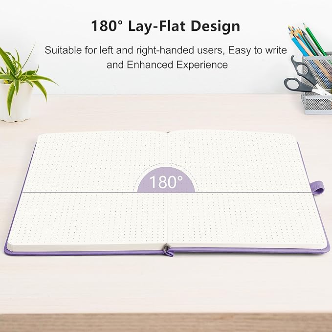 RETTACY Bullet Dotted Journal Notebook, 2-Pack, 160 Numbered Pages per Pack, A5 Medium Size (5.7'' x 8.3''), 120 GSM Thick Paper, Leather Hardcover, for Bullet Journaling (Black & Purple)