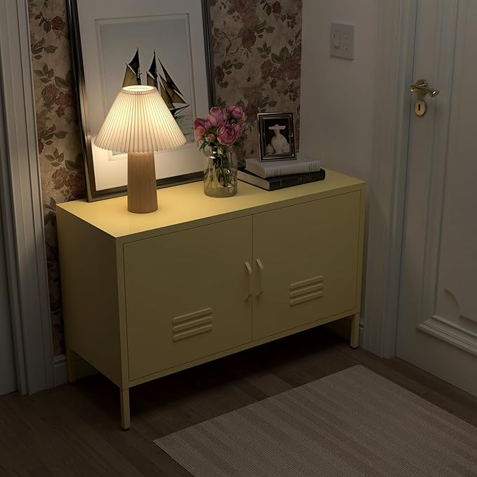 TV Cabinet,Metal Cabinet with Doors,Morden TV Stands for Bedroom,Accent Cabinets for Bedroom,Entryway,Yellow