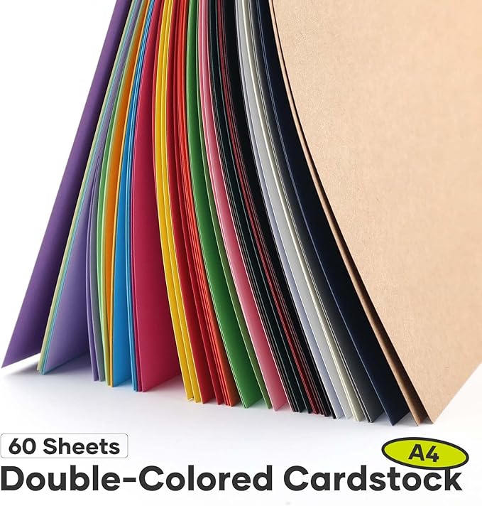 60 Sheets HTVRONT Colored Cardstock Paper - Assorted 23 Colors Cardstock A4 Size 230gsm Thick Cards for Card Making, DIY Craft, Decors and Paper Crafting Printer