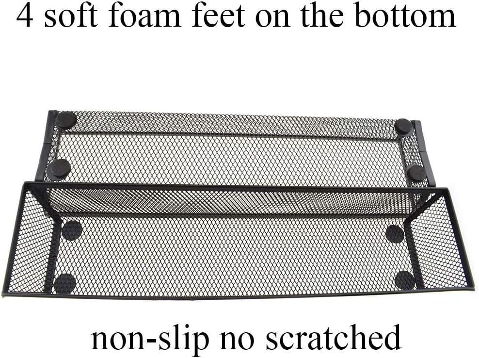 HAHIYO Stackable Mesh Tray Cup 12 x 3 x 2 inches Sturdy Container for Desk Drawer Organizer Collection for Home Office School kitchen Soft Foam Feet No Sharp Edges 2 Pack Black