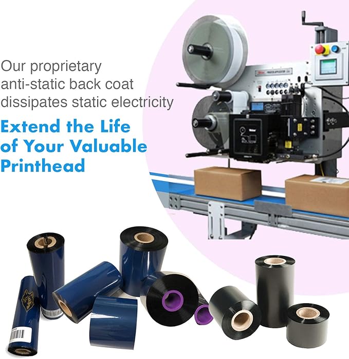 36 Rolls Wolfbarco 2.52" x 1476' (64mm x 450m) Black Premium Resin-Enhanced Wax Thermal Transfer Ribbon Compatible with Zebra,TEC, INTERMEC,Citizen,TSC,GODEX,ARGOX Printers