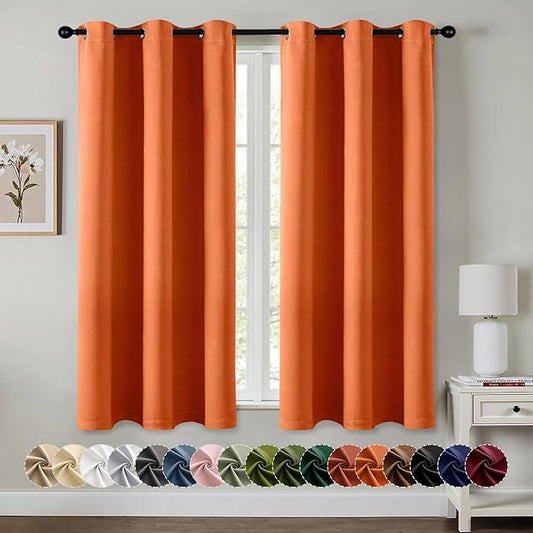 MIULEE Orange Blackout Curtains for Bedroom Living Room 63 Inches Long 2 Panels, Fall Thermal Insulated Room Darkening Drapes Solid Grommet Noise Reduction Light Blocking Window Treatments 40x63 Inch
