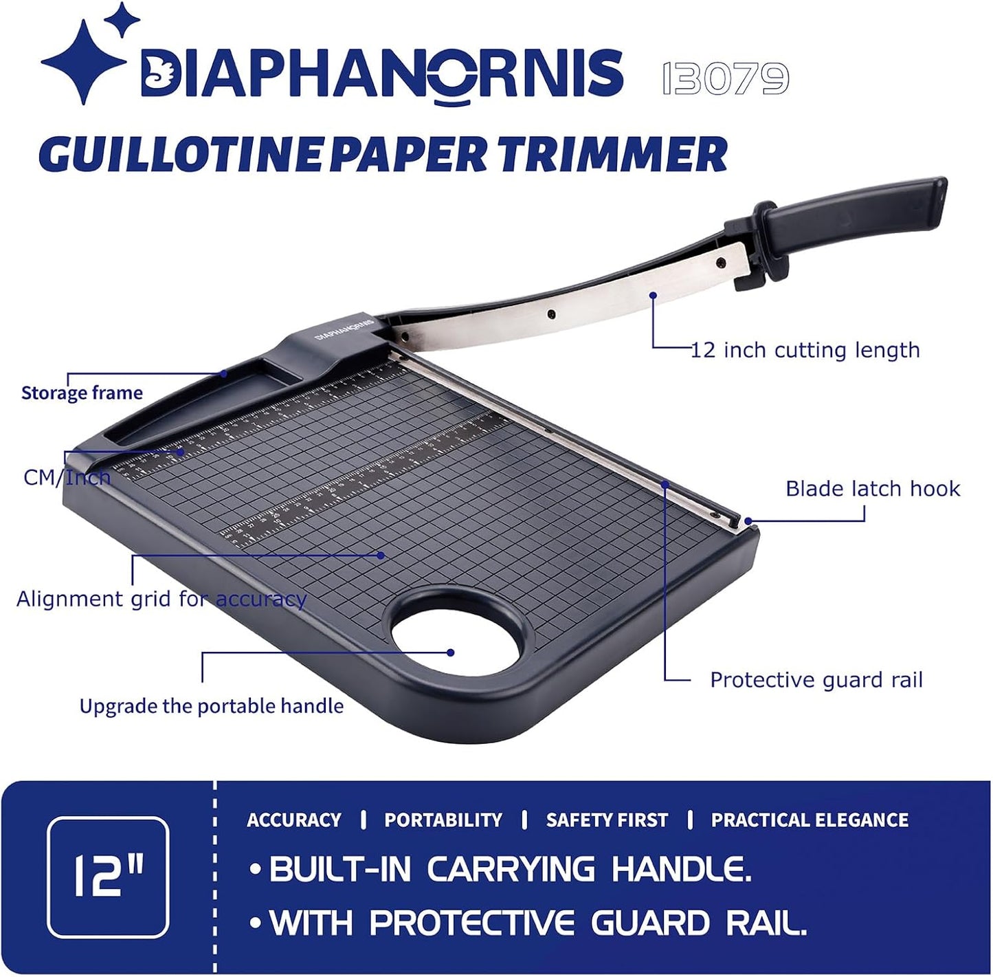 Paper Cutter,Heavy Duty Guillotine Paper Trimmer with Portable Base DesignandSafety Guard/Blade Lock,12" Cut Length Paper Slicer with17PCS Capacity,Cardstock/Laminating/Cardboard/Photos/Vinyl,(Grey)