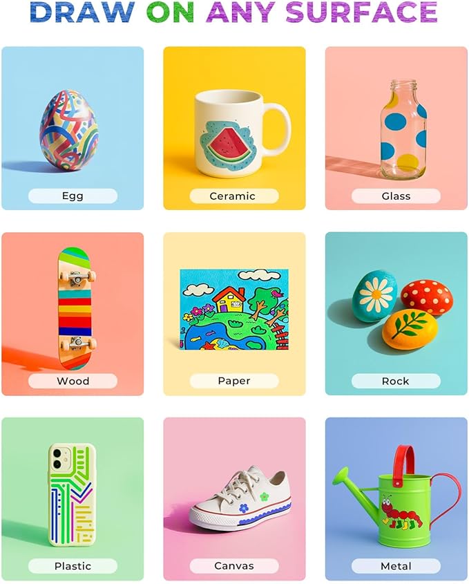 JusArt 48 Colors Acrylic Paint Markers Set With Bag, Dual Tip with Brush Tip and Fine Tip Paint Pens for Rock Painting, Wood, Egg, Canvas, Glass, Stone, Ceramic, DIY Crafts Professional Art Supplies