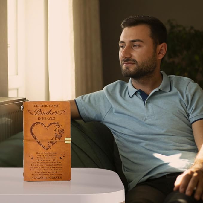 Vetbuosa Letter to Brother in Heaven Leather Journal,Memorial Gifts,Sympathy Gifts for Loss of Brother,Bereavement Gifts for Loss of Brother,Remembrance Funeral Condolence Gifts for Loss of Brother