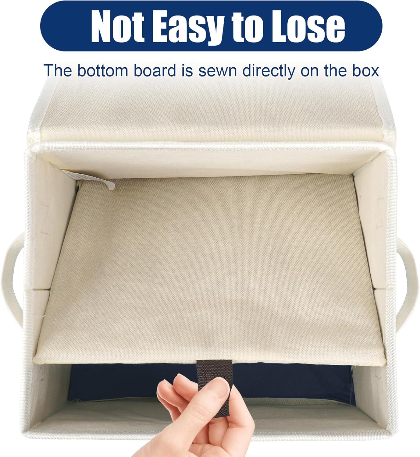 Small 8 Quart Linen Fabric Foldable Storage Bin Cube Organizer Basket with Lid & Handles, Collapsible Decorative Box Container for Home, Dorm, Closet (Navy Blue & White, 10"x8"x6", 6-Pack)