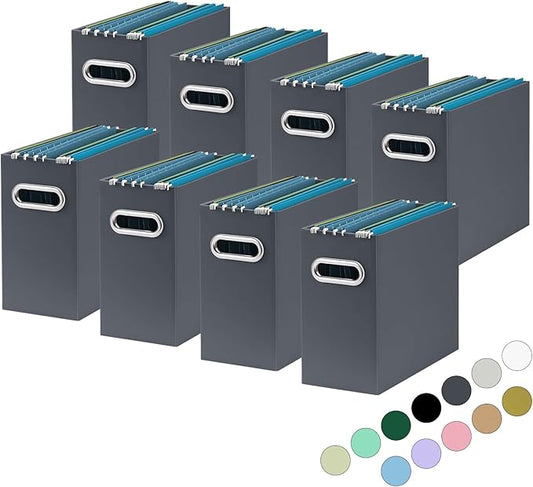 Oterri File Organizer, Small Storage Box, Cardboard File Folder Organizer, Collapsible File Box, Hanging File Organizer for Letter Size, Portable File Box with Handle, Only Box (Dark Grey,8 Packs)