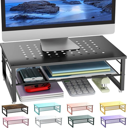 gianotter Desk Organizers and Accessories, 2-Tier Metal Monitor Stand Riser, Desk Organizer for Monitor, Office Desk Storage Organizer for Office Supplies (Black)
