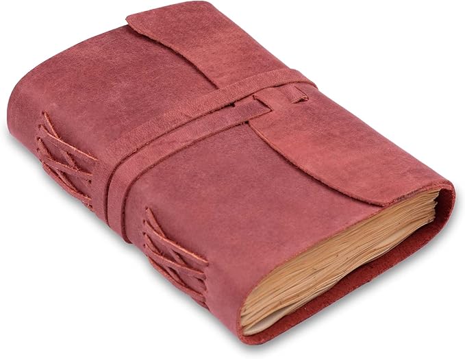 LEATHER VILLAGE Leather Bound Journal - Fuchsia, 7"X5", 220 Pages - Vintage Blank Paper Diary for Writing, Drawing, Sketchbook, and Travel Notebook - Ideal for Women and Men