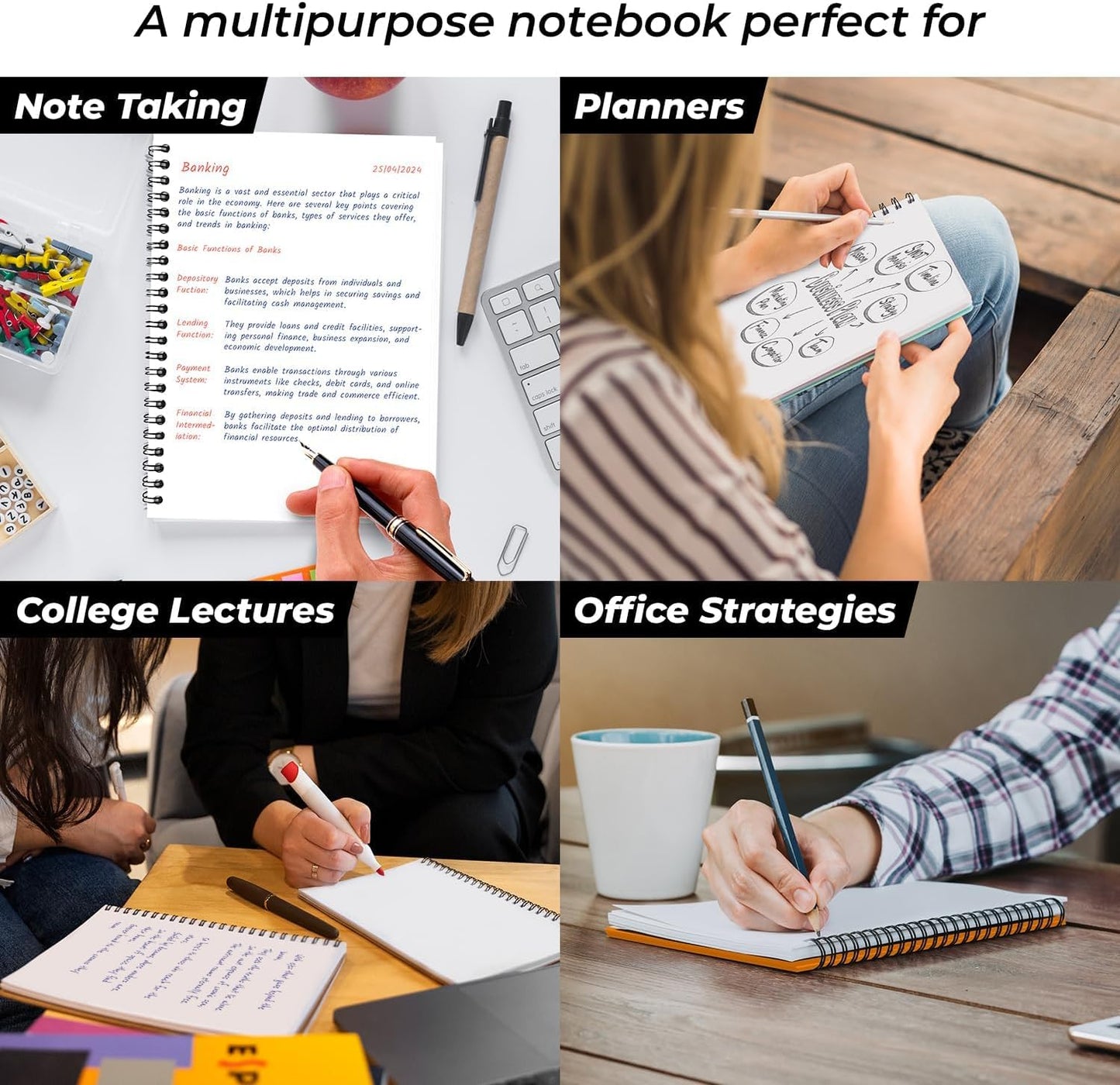 Blank Spiral Notebook, 6 Pack, 5.8 x 8.3, 120 Pages (60 Sheets), 100 GSM Unlined Drawing Notebooks, Assorted A5 Journals, No-Bleed, Sketching, Note Taking, Blank Journals for Office & School