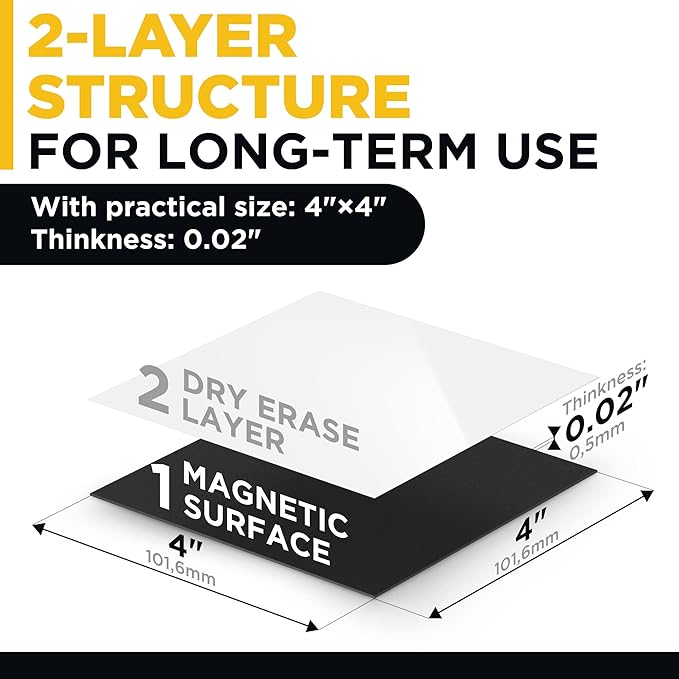 Dry Erase Magnetic Labels - Reusable Sticky Notes - Magnetic Notepads for Refrigerator - Dry Erase Magnetic Sheets - Blank Magnet Stickers to Write On - Magnets for Whiteboard Classroom Fridge
