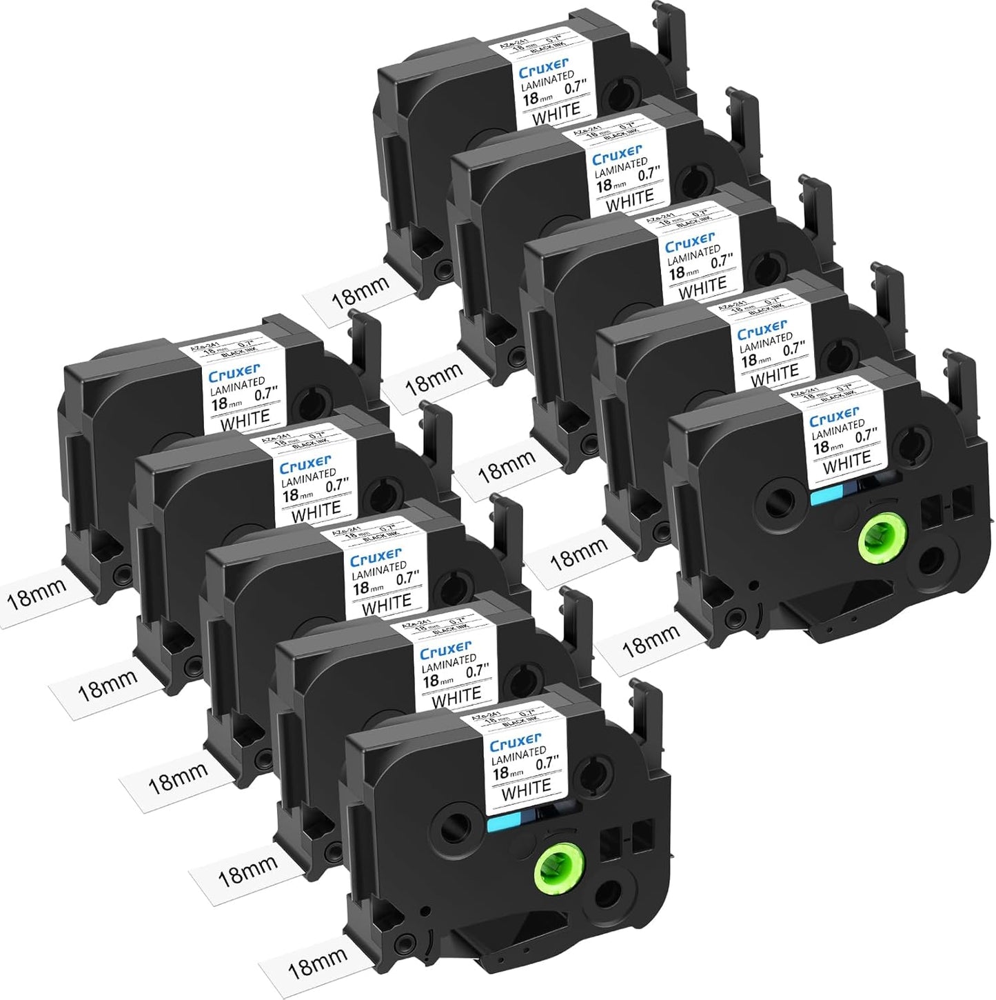 Cruxer 10 Pack Compatible for P-Touch TZe-241 TZe241 18mm 3/4" 0.7" Label Tape Black on White Tape Replacement for Ptouch PTD400AD D450 D600 PTP700 P750W PTH500LI PT1810 1880C 2730 2030 Label Maker