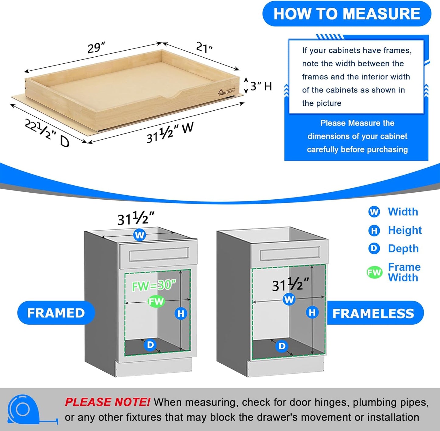 WelFurGeer Soft Close Pull Out Drawers for Cabinets, 29" W x 22" D Pull Out Cabinet Drawer with Heavy Duty Slides, Pull Out Cabinet Organizer, Cabinet Drawers Slide Out, Pull-Out Home Organizers
