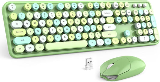 MOFII Wireless Keyboard and Mouse Combo, Retro Green 2.4GHz Full Size Colorful Keyboards with Round Keycaps, Cute Wireless Mouse for Laptop, PC, Chromebook, Smart TV, Computer, Windows