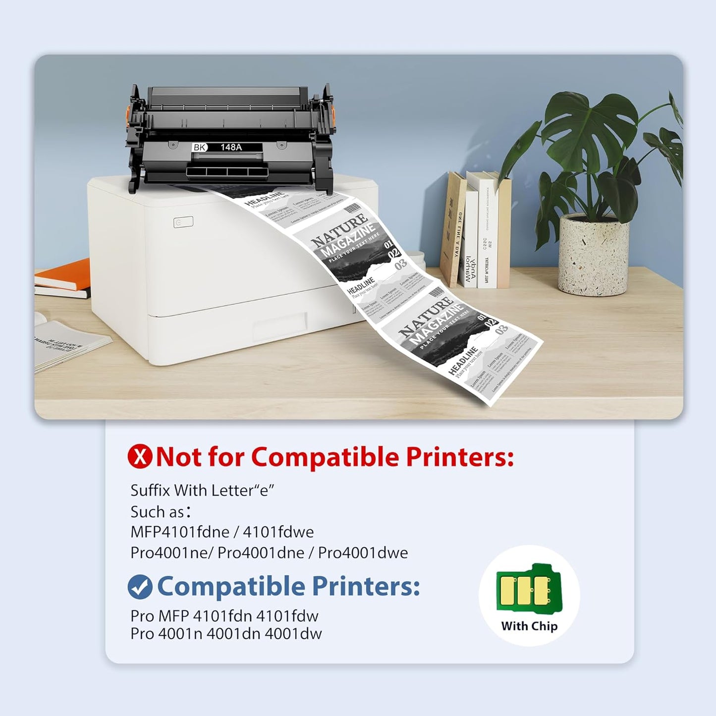 148A Toner Cartridges 2-Pack (with Chip) Compatible 148A 148X W1480A W1480X Toner Cartridges with HP Pro 4001dw 4001dn 4001n MFP 4101fdw 4101fdn Printer (Black, 2pack, 2X 2,900 Pages )