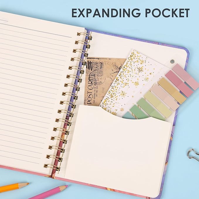 LABUK 3 Pack A5 Spiral Notebook for Women, 160Pages Hardcover Journaling Notebook with Back Pocket, Suitable for School, Office, Home