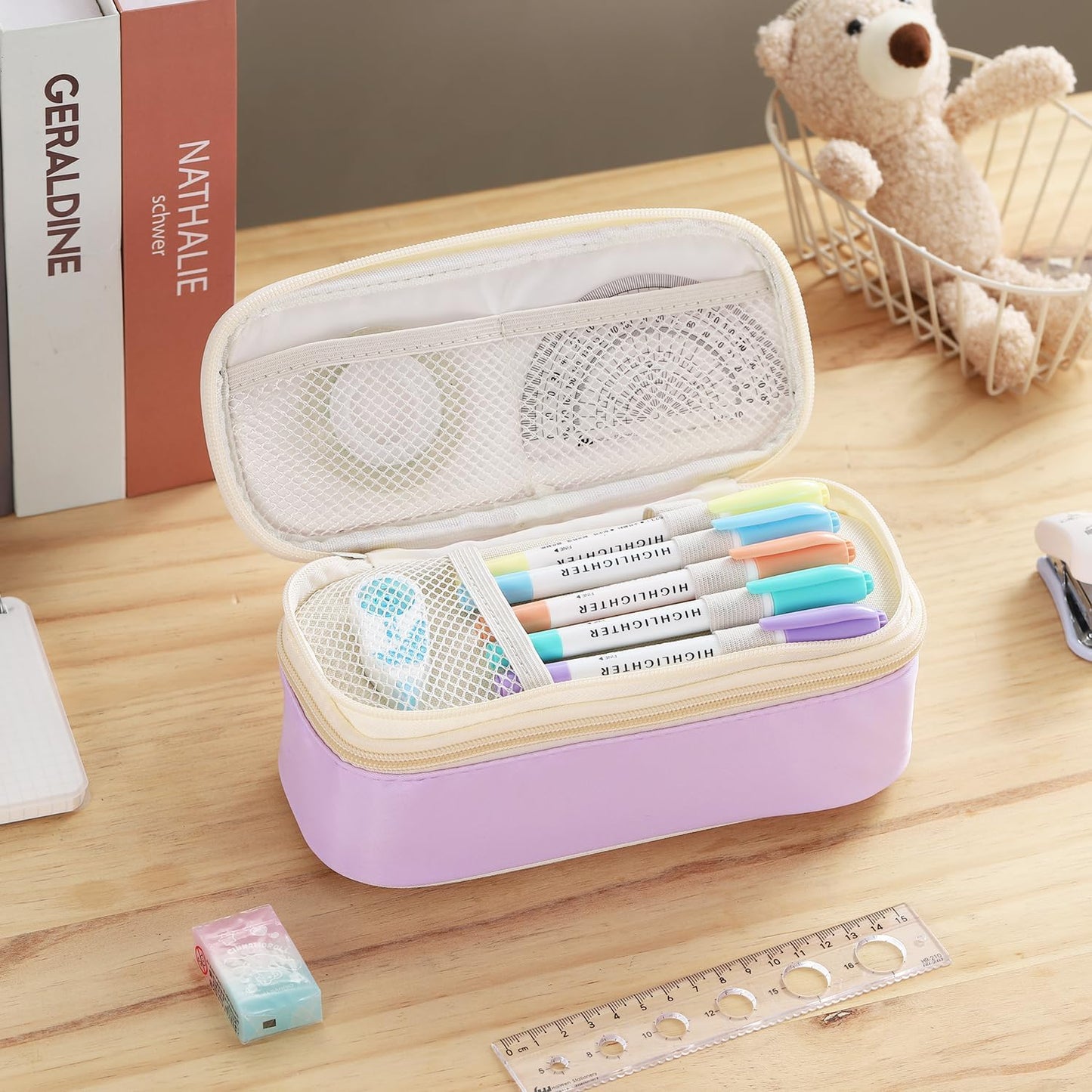 Big Pencil Case Large Capacity Pencil Bag with Zipper Pencil Pouch for Girls Boys Kids Adults Stationery Pencil Pen Case Organizer for School Office Purple