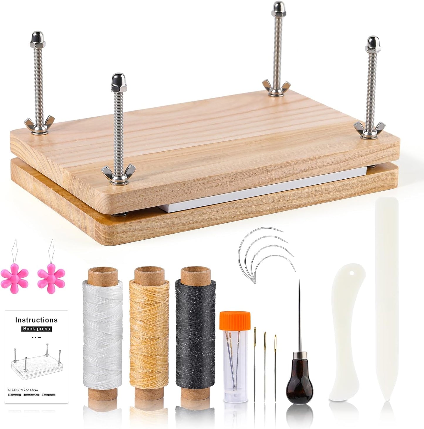 JUPEAN Book Binding Kits, Bookbinding Supplies, Bookbinding Kit for Beginners Bone Folder Tool with Paper Awl Waxed Thread Book Press for DIY 7.9”x11.6”