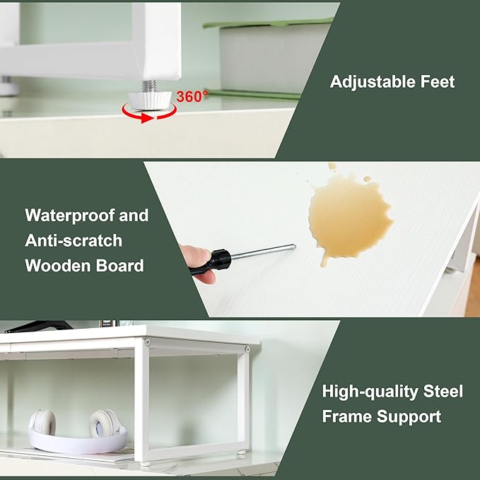 Clikuutory 45" Large TV Riser for 32-60 inch TVs, Tabletop Stand with Steel Legs, Storage & Dual - Screen Office Desk Function, Ideal for Home Office, Bedroom, Living Room, White