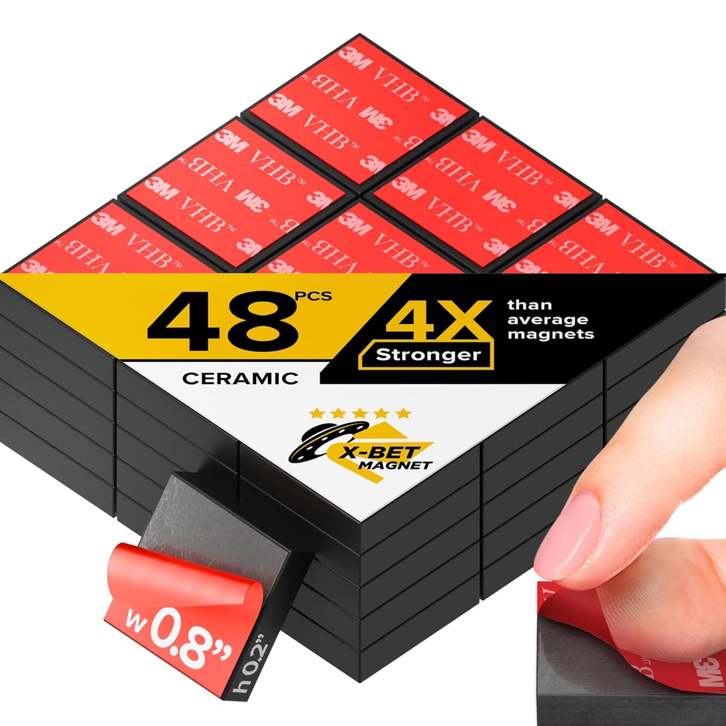X-bet MAGNET Adhesive Magnets - Ferrite Magnetic Squares - 48 Pieces - Strong Sticky Adhesive Backing - Ceramic Magnets Ideal for Projects, Kitchen - 8"" x0.2