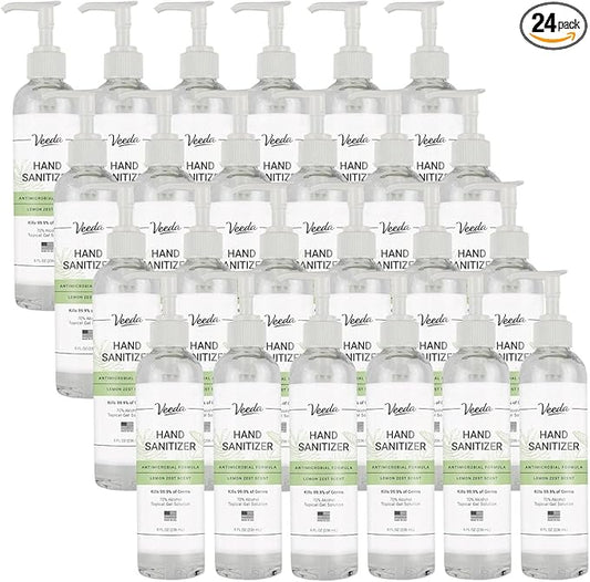 Veeda Scented Hand Sanitizer with Lemon Zest Scent - Moisturizing Clear Gel with Vitamin E & Antimicrobial Formula- Contains 70% Ethyl Alcohol - Travel Size, Made in USA - 8 Fl Oz, 236ml - 24 Bottles
