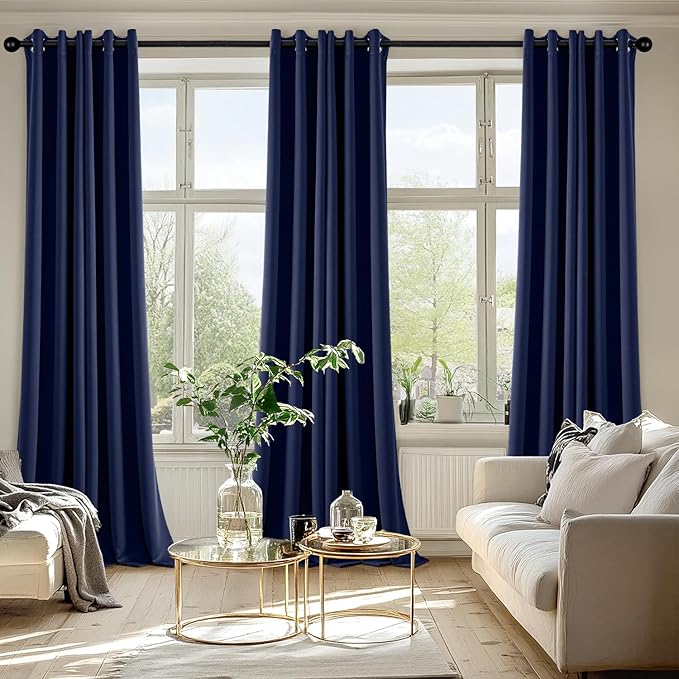 MIULEE Navy Blue Blackout Curtains for Bedroom Living Room 90 Inches Long 2 panels, Thermal Insulated Room Darkening Drapes Solid Grommet Top Noise Reducing Light Blocking Window Treatments 40x90 Inch