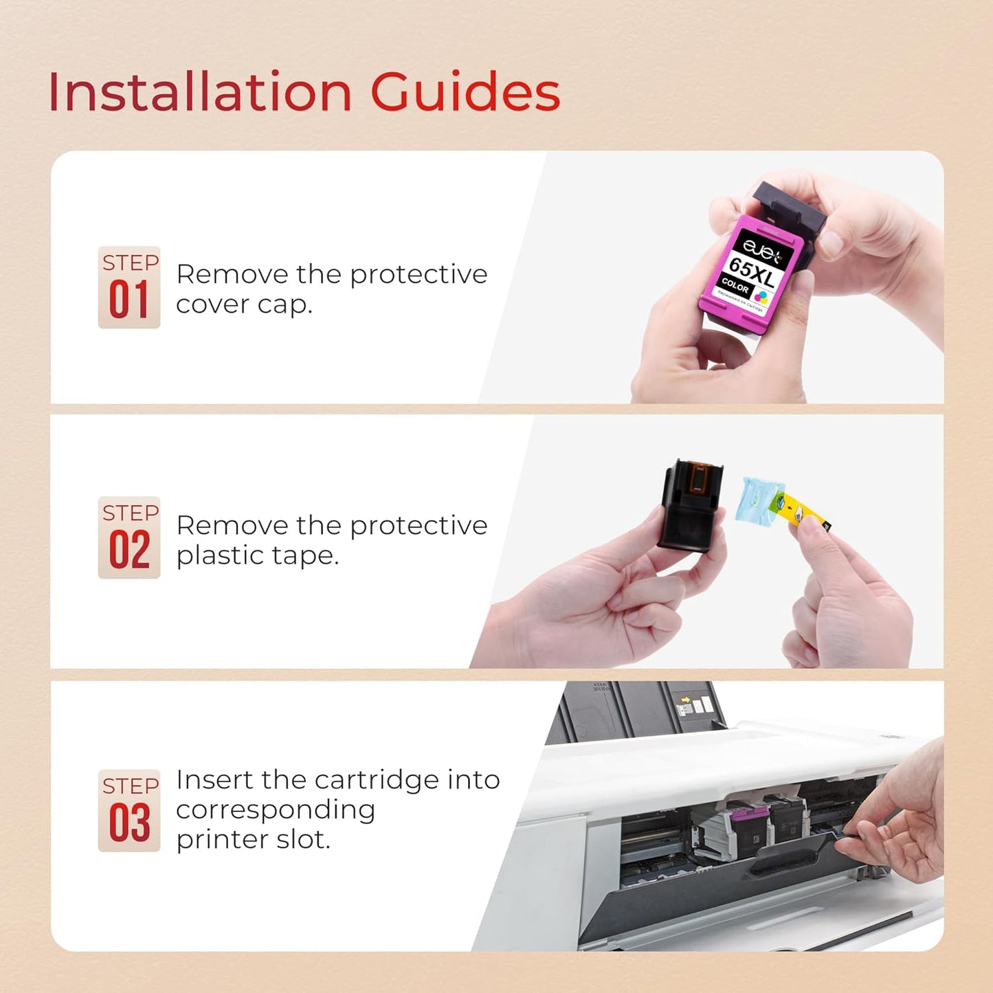 65XL Ink Cartridge Black/Color Combo Pack Replacement for HP 65XL High Yield Works with HP DeskJet 3752 3755 3700 3772 2655 2652 2622 Envy 5010 5012 5055 5052 AMP 100 Printer,Black, Tri-Color, 2-Pack