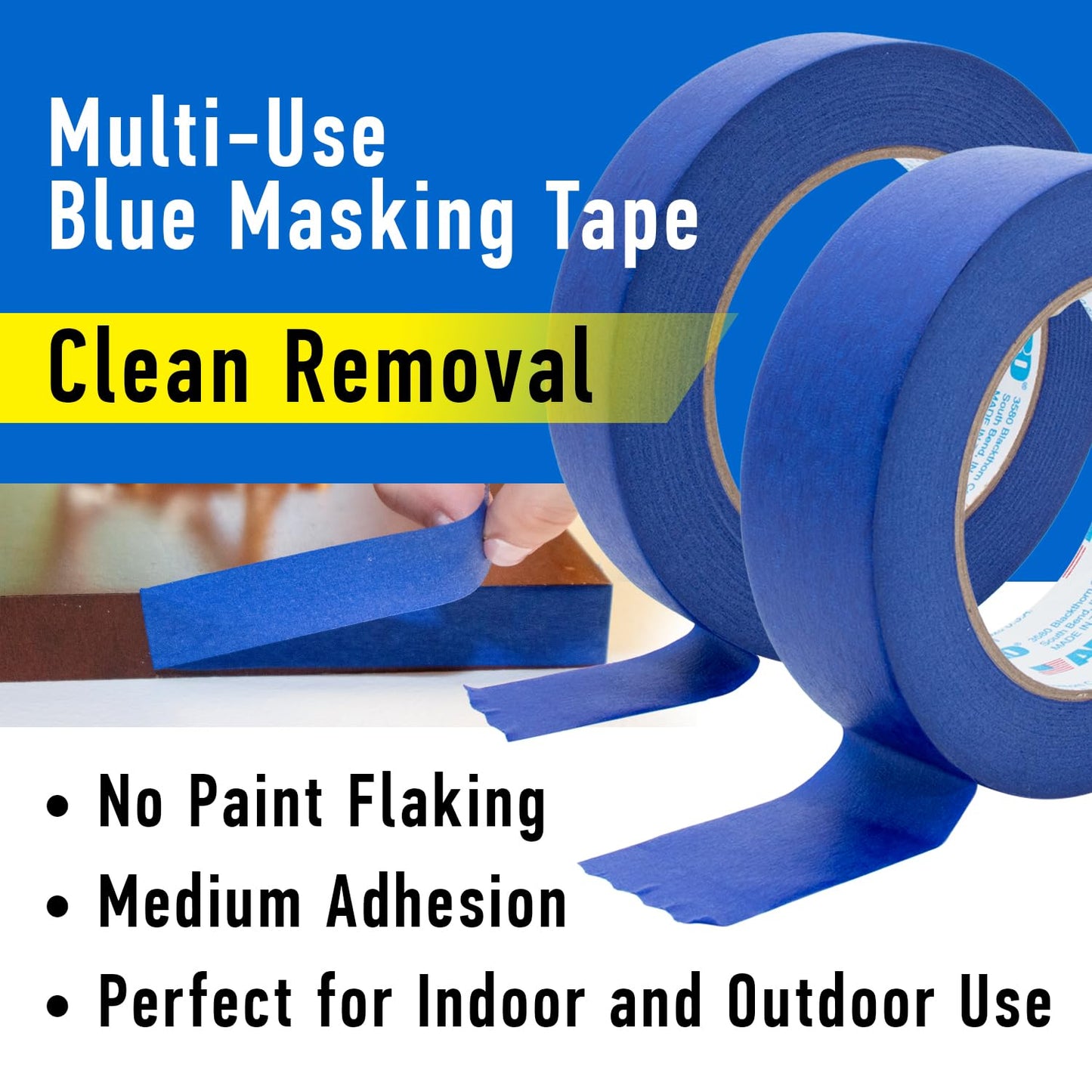 ABRO 24 Pack Blue Painters Tape: 36mm x 55M All Purpose Blue Tape, Temporary Labeling, Easy Tear, Clean Removal, Masking Tape Colored, DIY or Pro Use