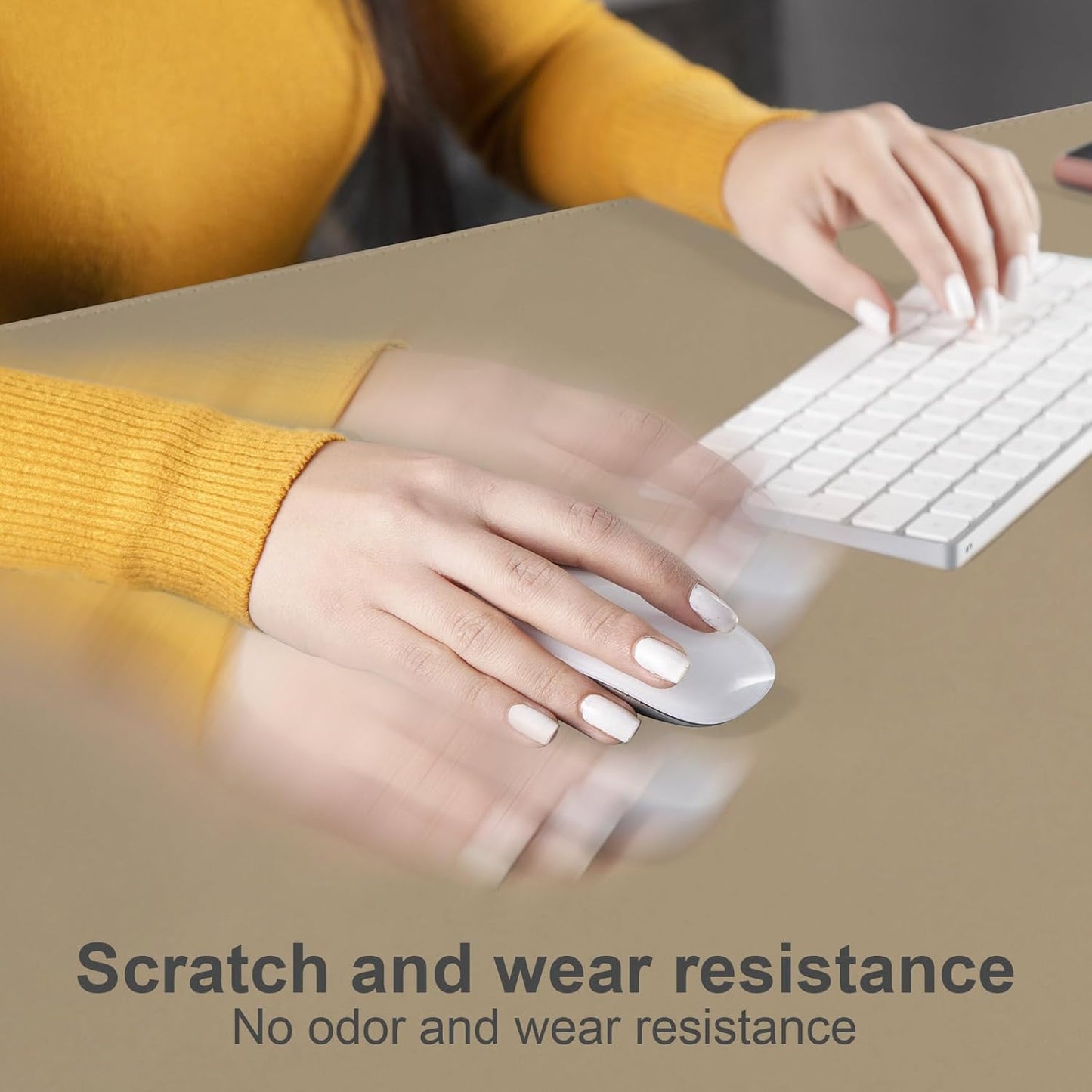 DAWNTREES Desk Mat Protector,PU Leather Desk Pad,Non Slip, Large Mouse Pad and Keyboard Mat, Waterproof Writing Pad for Office and Home (Beige)