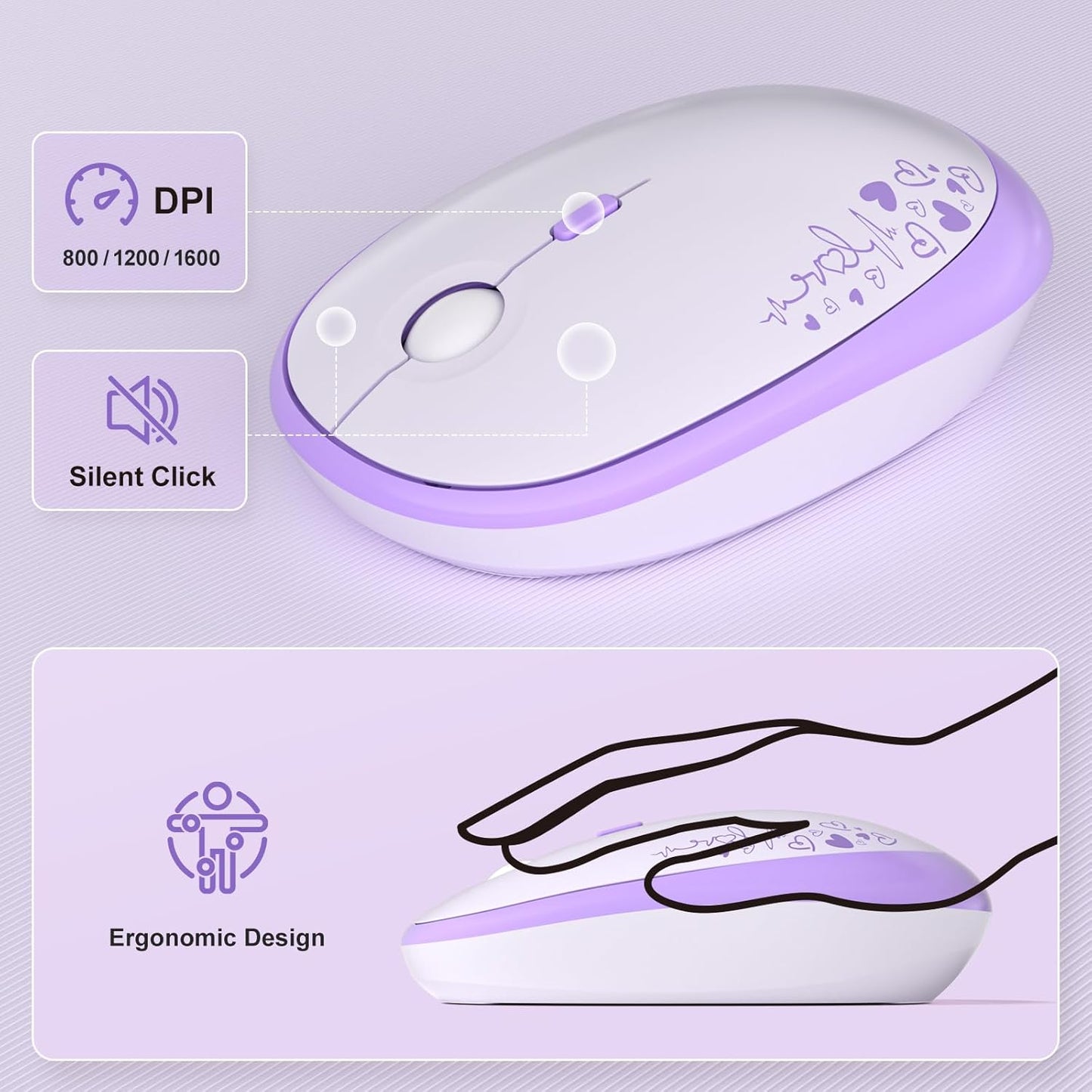 MOFII Wireless Keyboard and Mouse Combo, Cute Colorful Full Size Keyboard and Adjustable Mouse, 2.4GHz Retro Typewriter Keyboard and Mouse Set for PC/Desktop/Laptop/Windows (Purple Colorful)