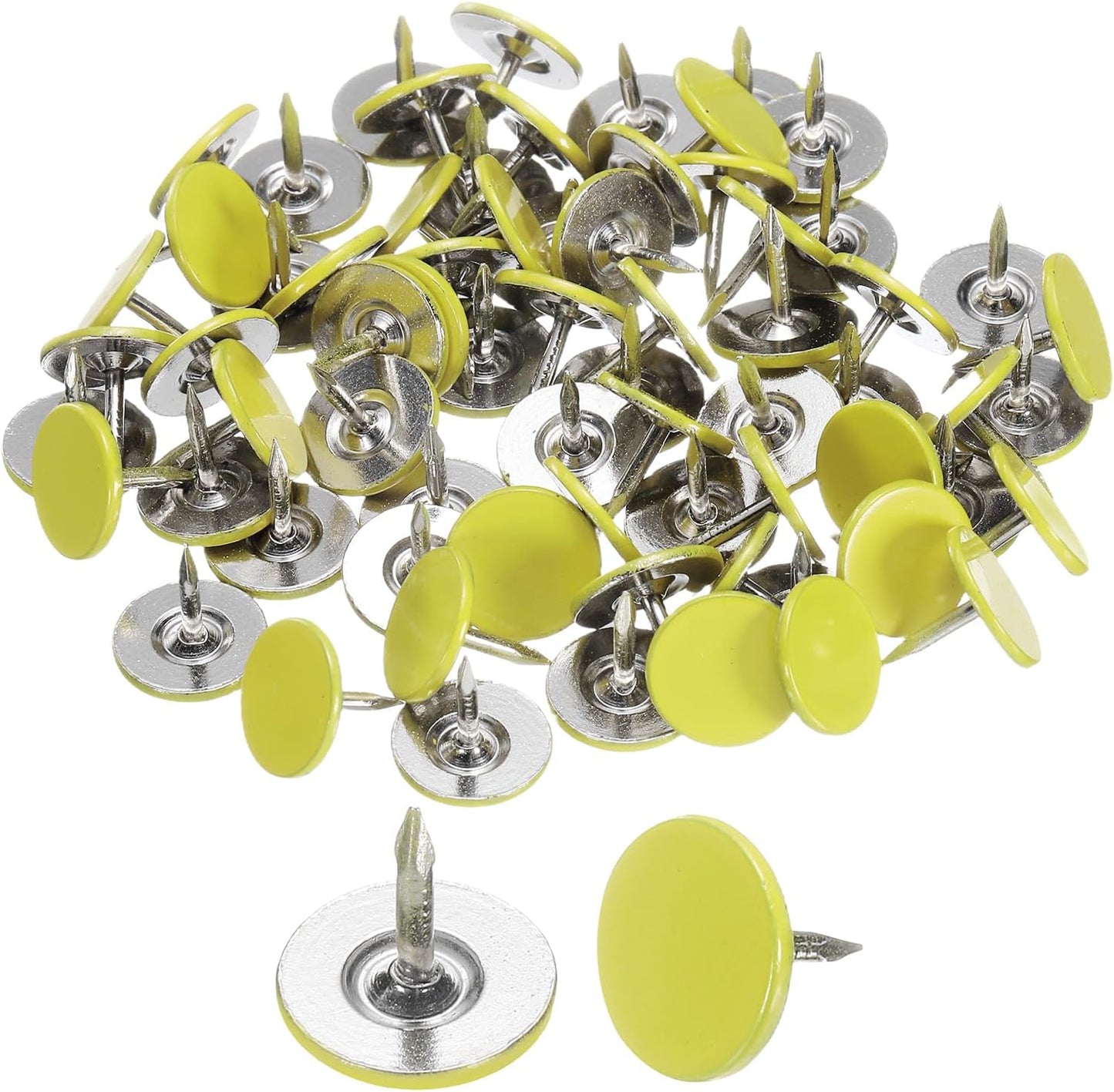 uxcell 120Pcs Push Pins, 11mmx10mm Round Flat Head Decorative Thumb Tacks Upholstery Tacks for Cork Board Office Wall Hangings, Light Yellow