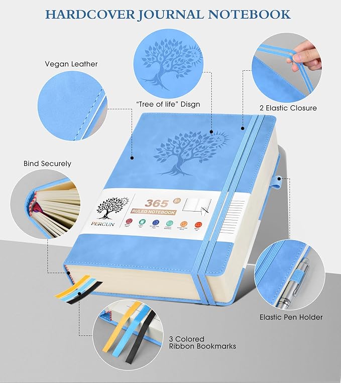 B5 Lined Journal Notebook - 365 Page Large Leather Journals for Writing Women Men，Hardcover Notebook with 100Gsm Thick Pages，Daily Diary for Travel, Work，School，College Ruled (7.6" x 10.3")