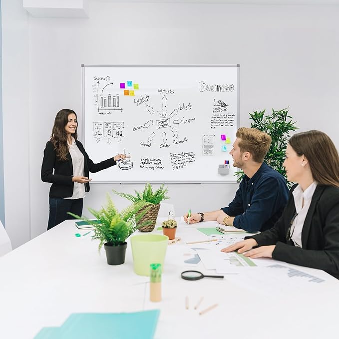 SWANCROWN Large White Board Dry Erase 60" x 48" Presentation Magnetic Whiteboard with Long Pen Tray, Dry Erase Board for Wall, School, Office and Home 5' x 4'