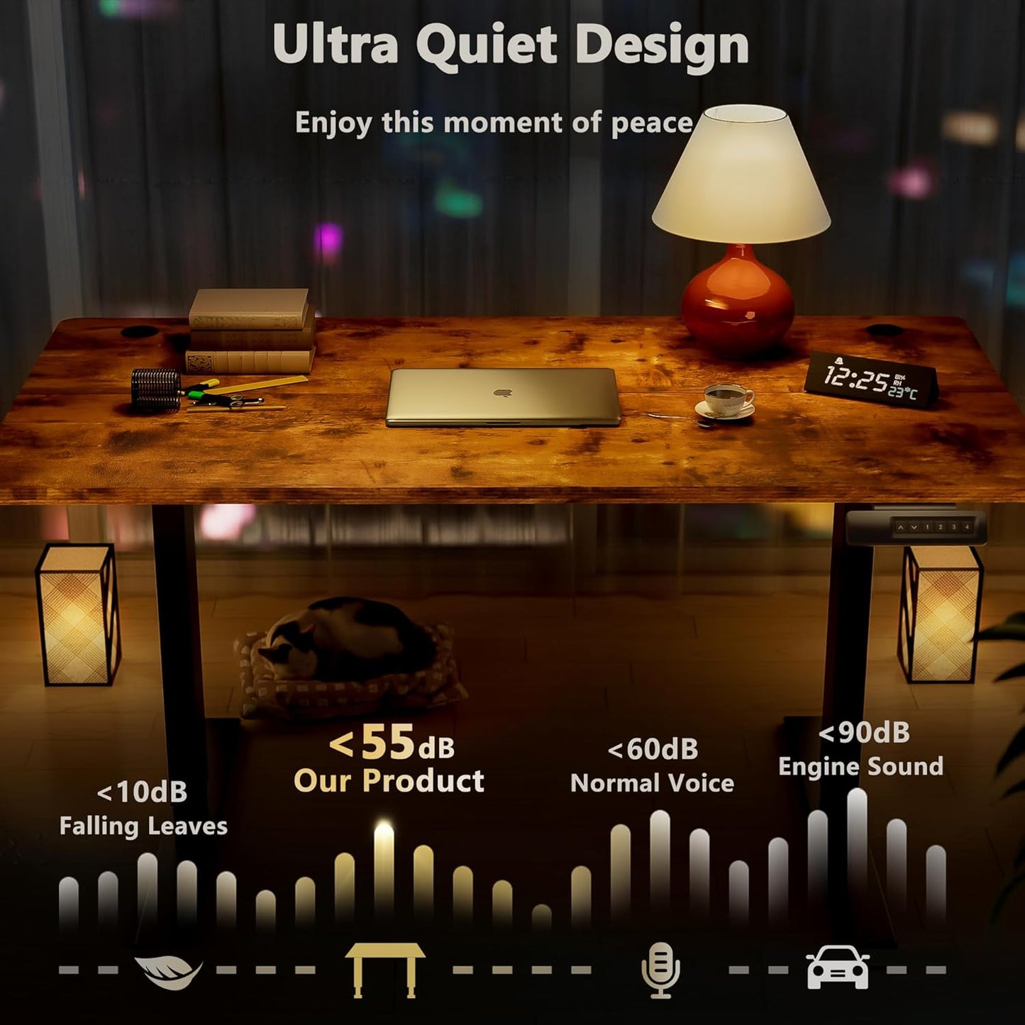 Himimi Electric Standing Desk 48 x 24 inch for Home Office,Sit-Stand Adjustable Desk with Memory Presets,Height Adjustable Desk for Gaming/Working,Free Hook, Lockable Wheels,Brown